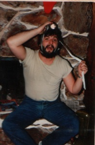 1983 -December -Randy taping flashlight to his head to sled down the hill